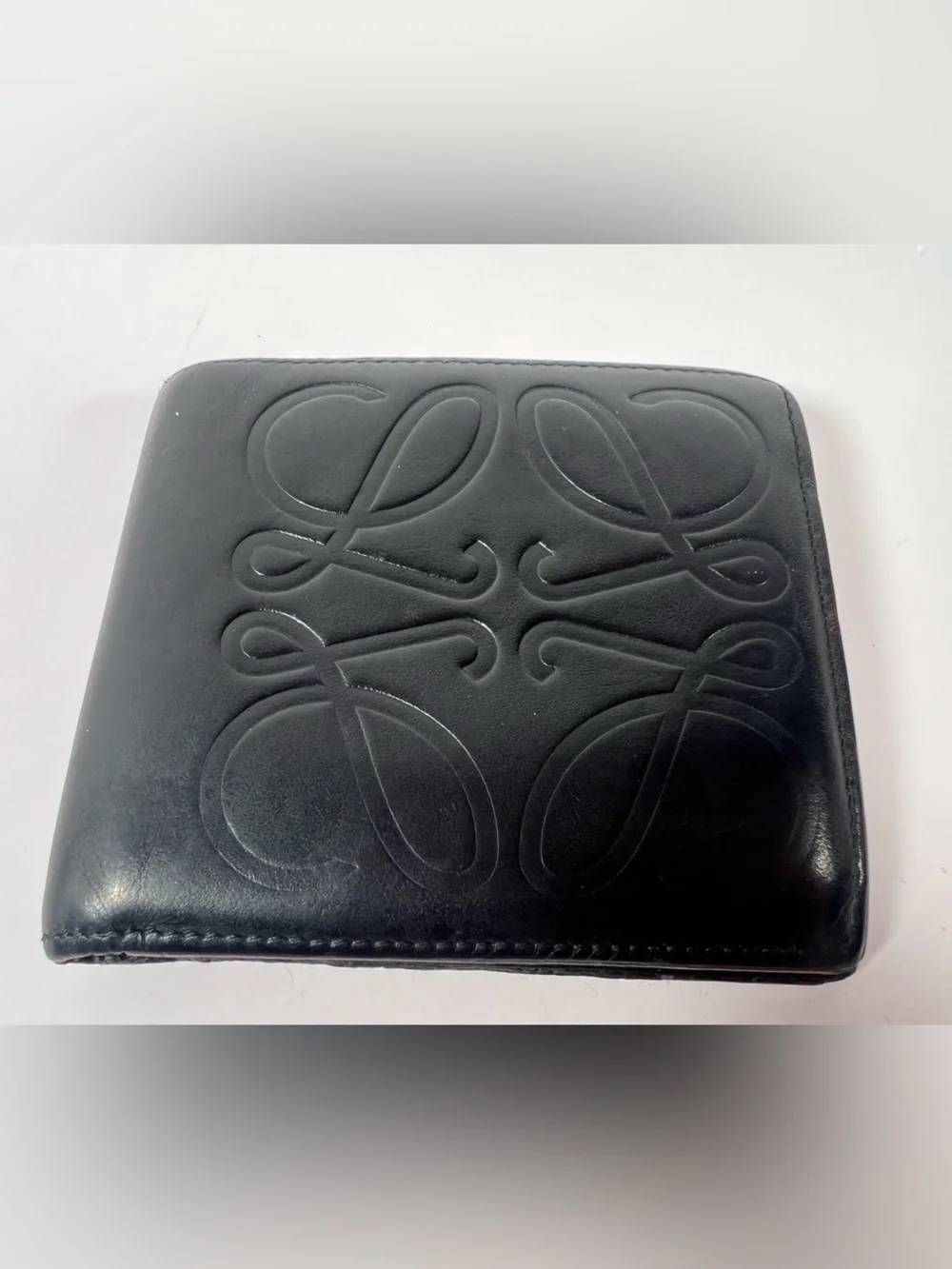 1258: Loewe Anagram Bifold Leather Wallet Black
